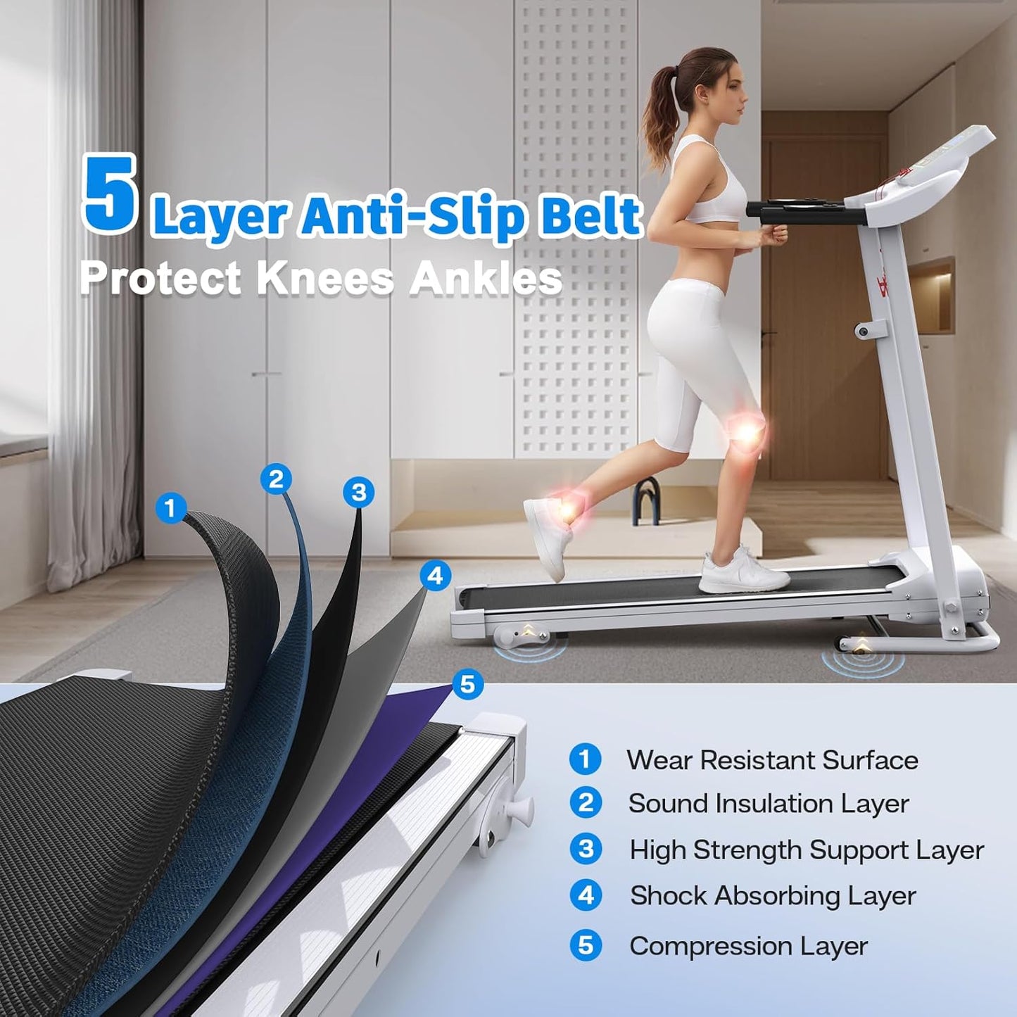 Folding Treadmill with 12 Programs, 3-Level Manual Incline