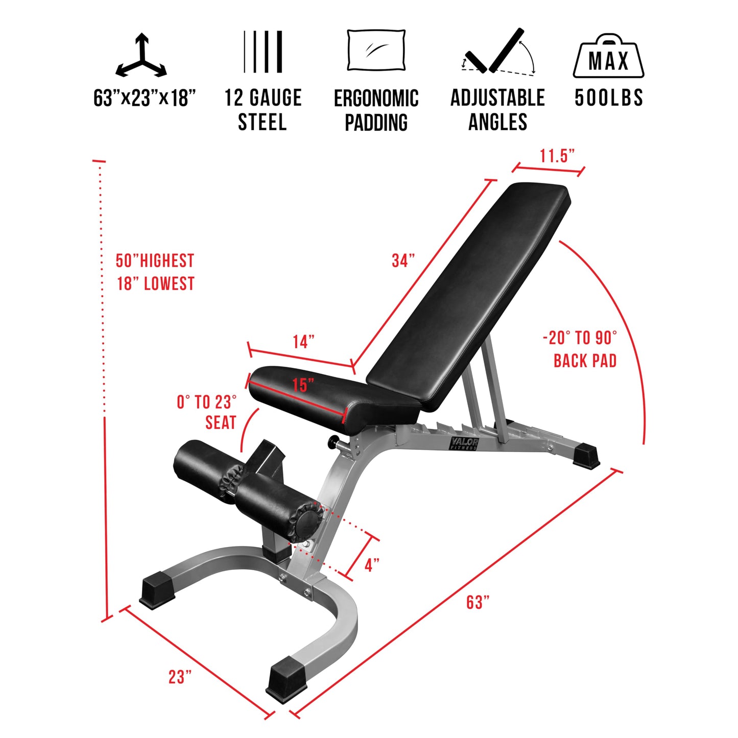Valor Fitness Adjustable Weight Bench Flat