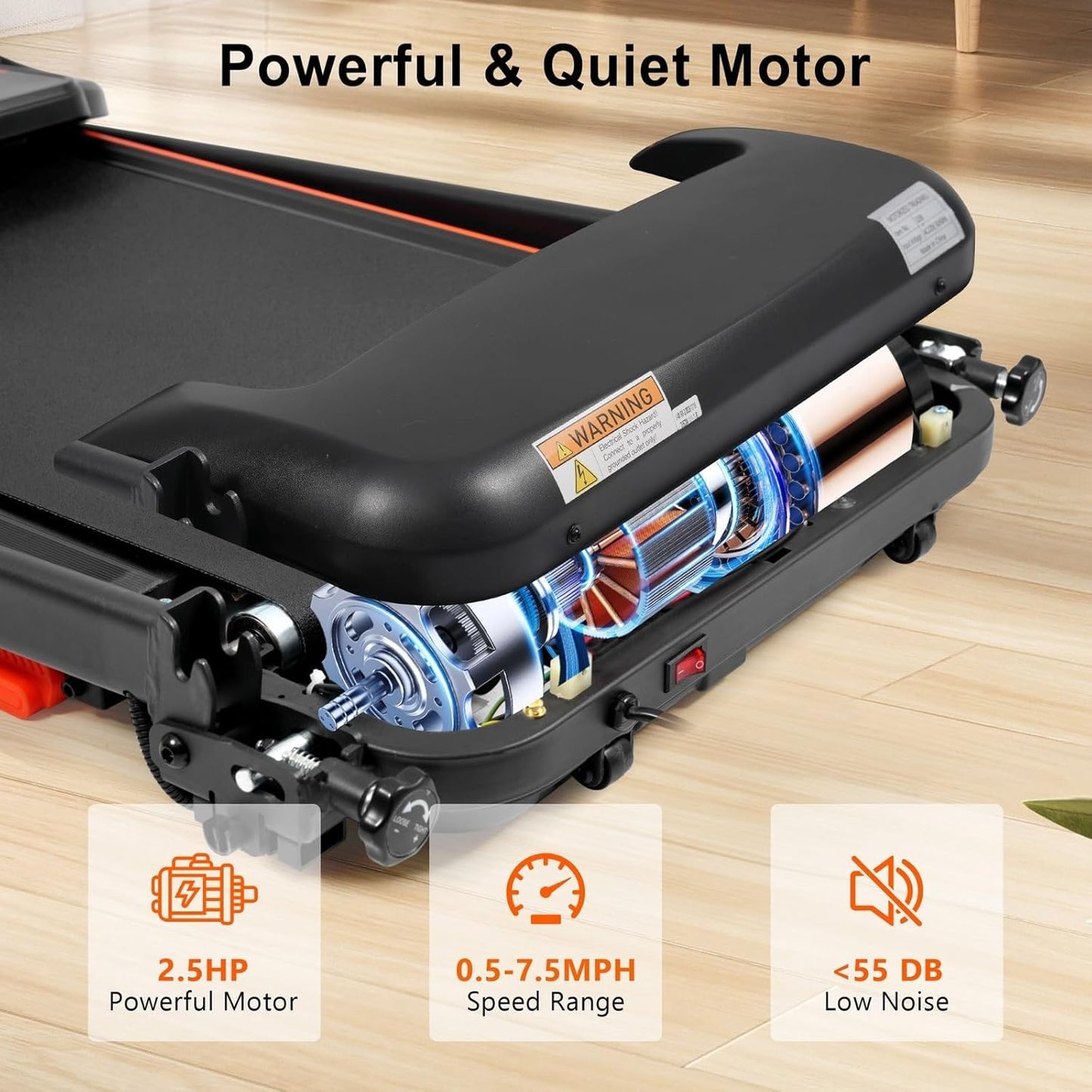 2.5HP Folding Treadmill for Home with Heart Rate Sensor