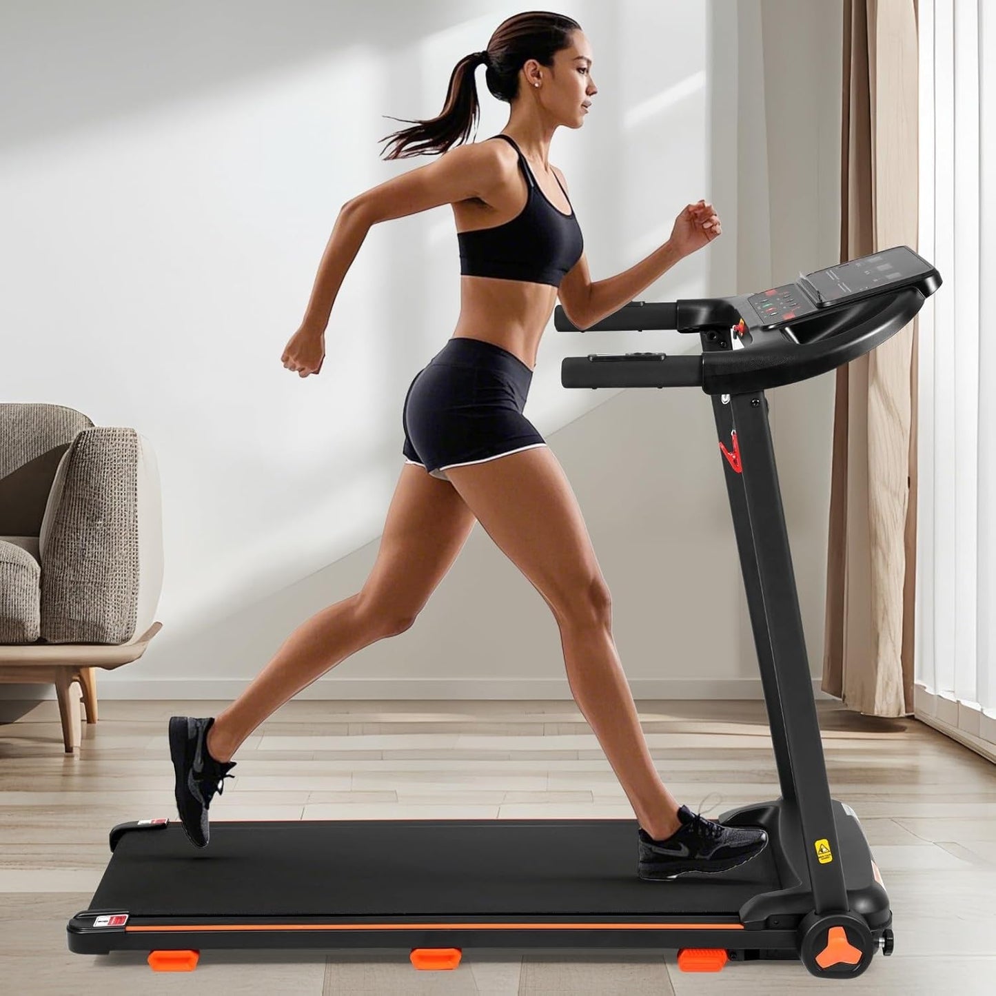 2.5HP Folding Treadmill for Home with Heart Rate Sensor