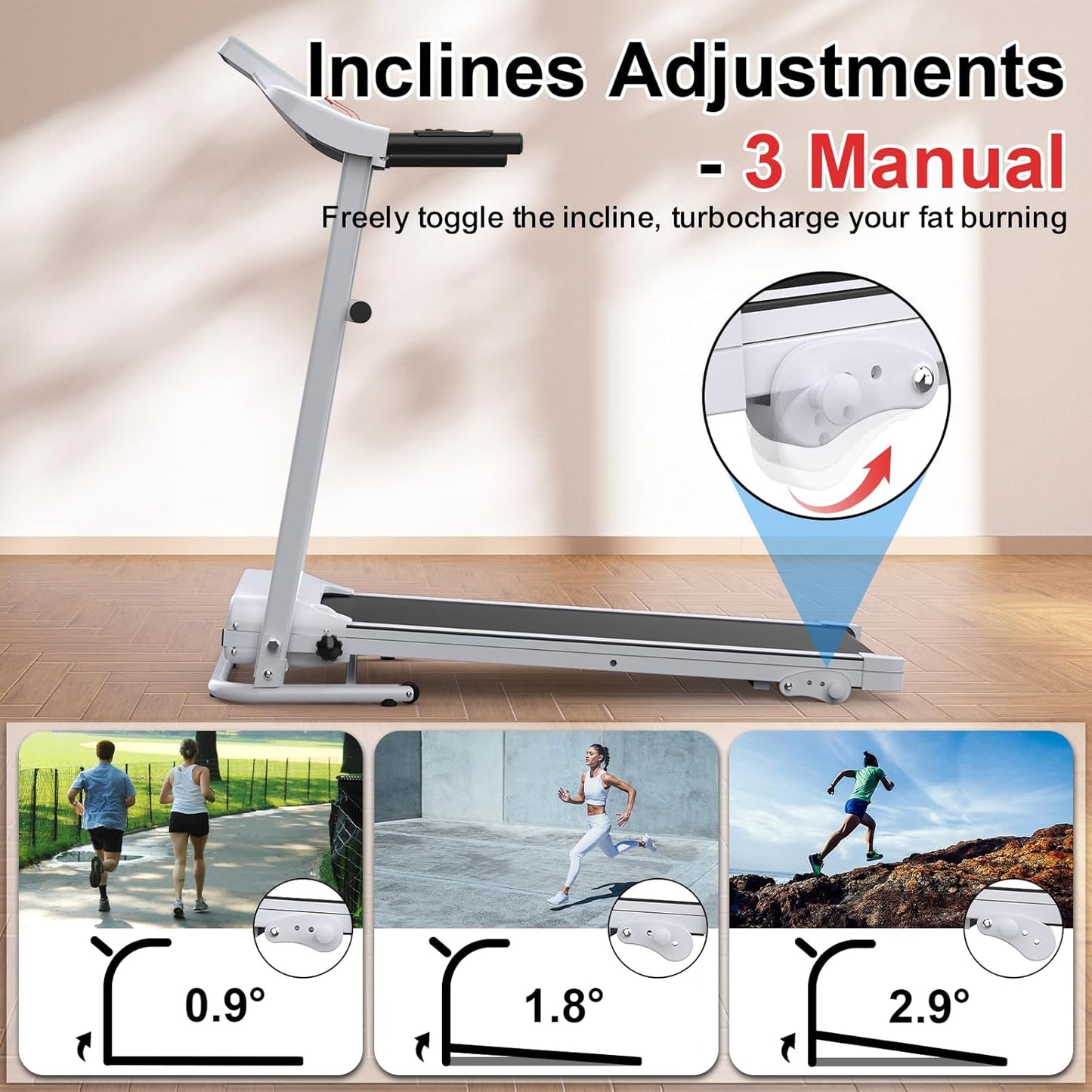 Folding Treadmill with 12 Programs, 3-Level Manual Incline