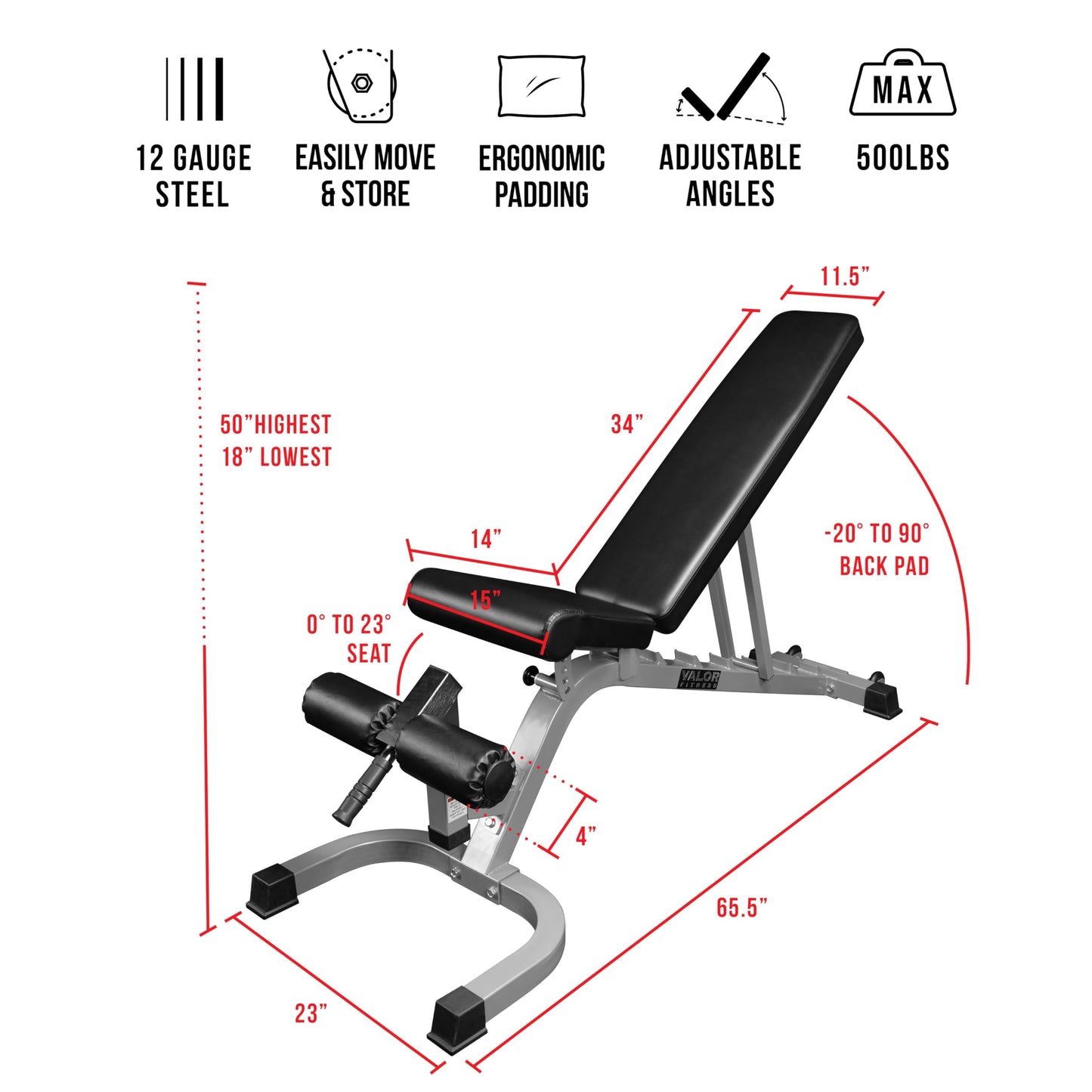 Valor Fitness Adjustable Weight Bench Flat