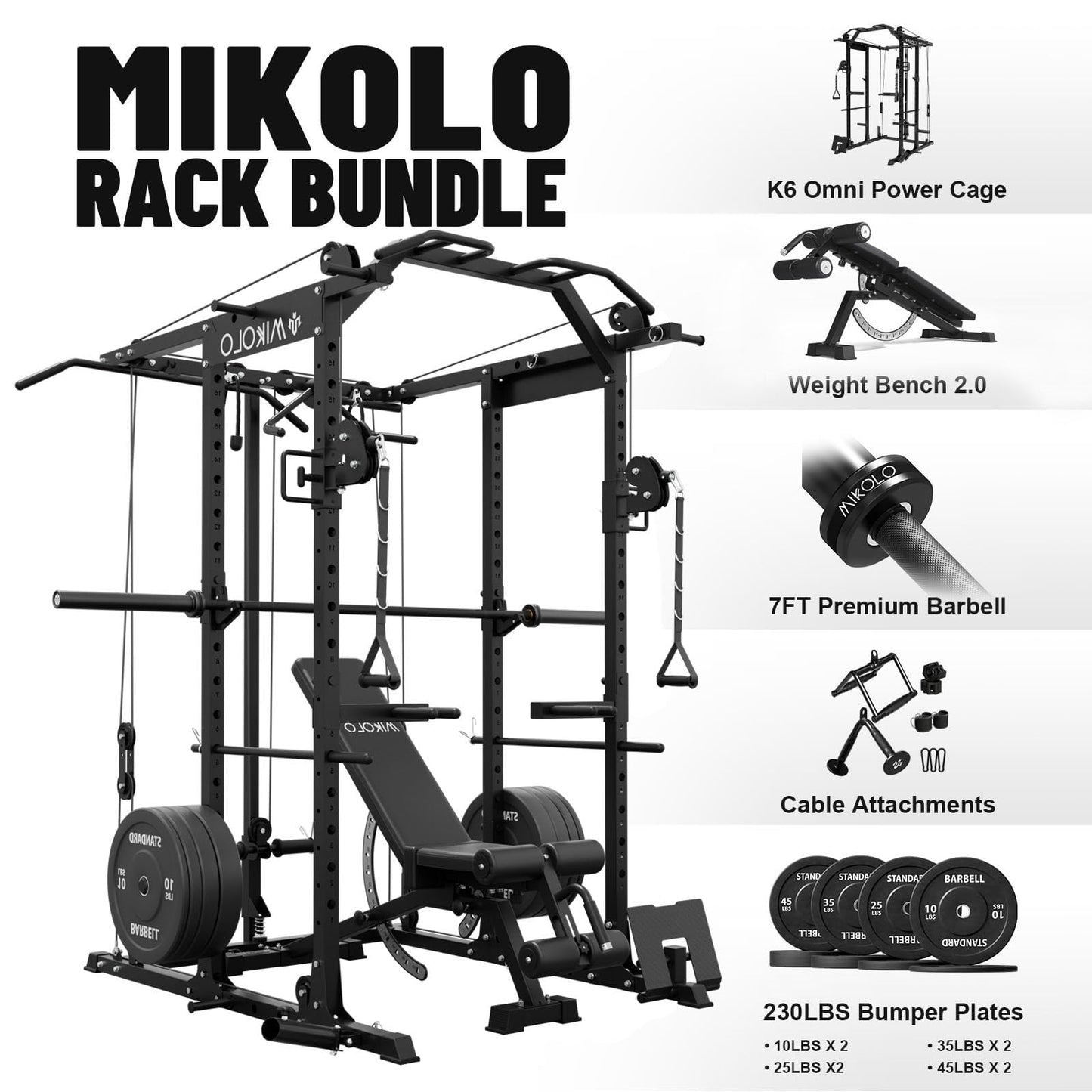 Mikolo Power Cage, Power Rack with Cable
