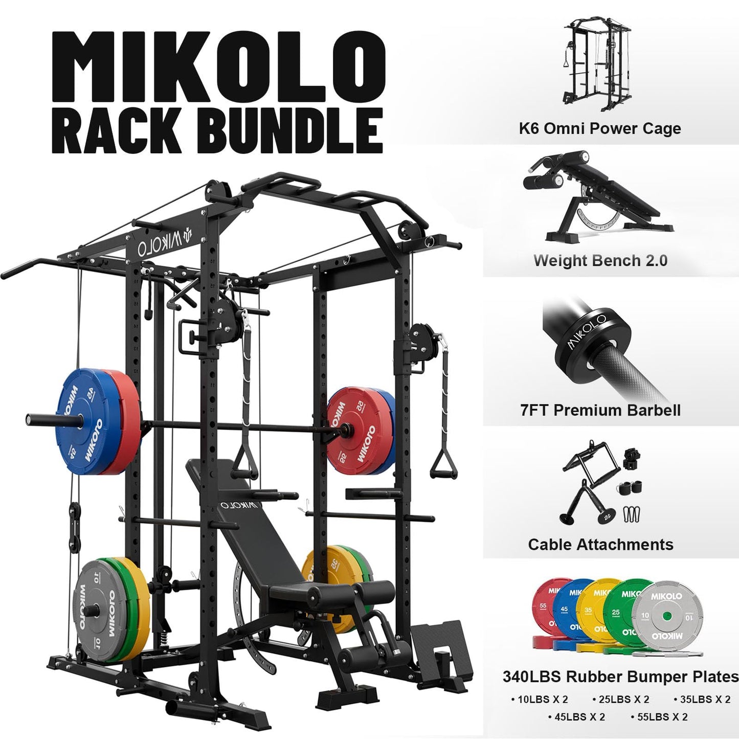 Mikolo Power Cage, Power Rack with Cable