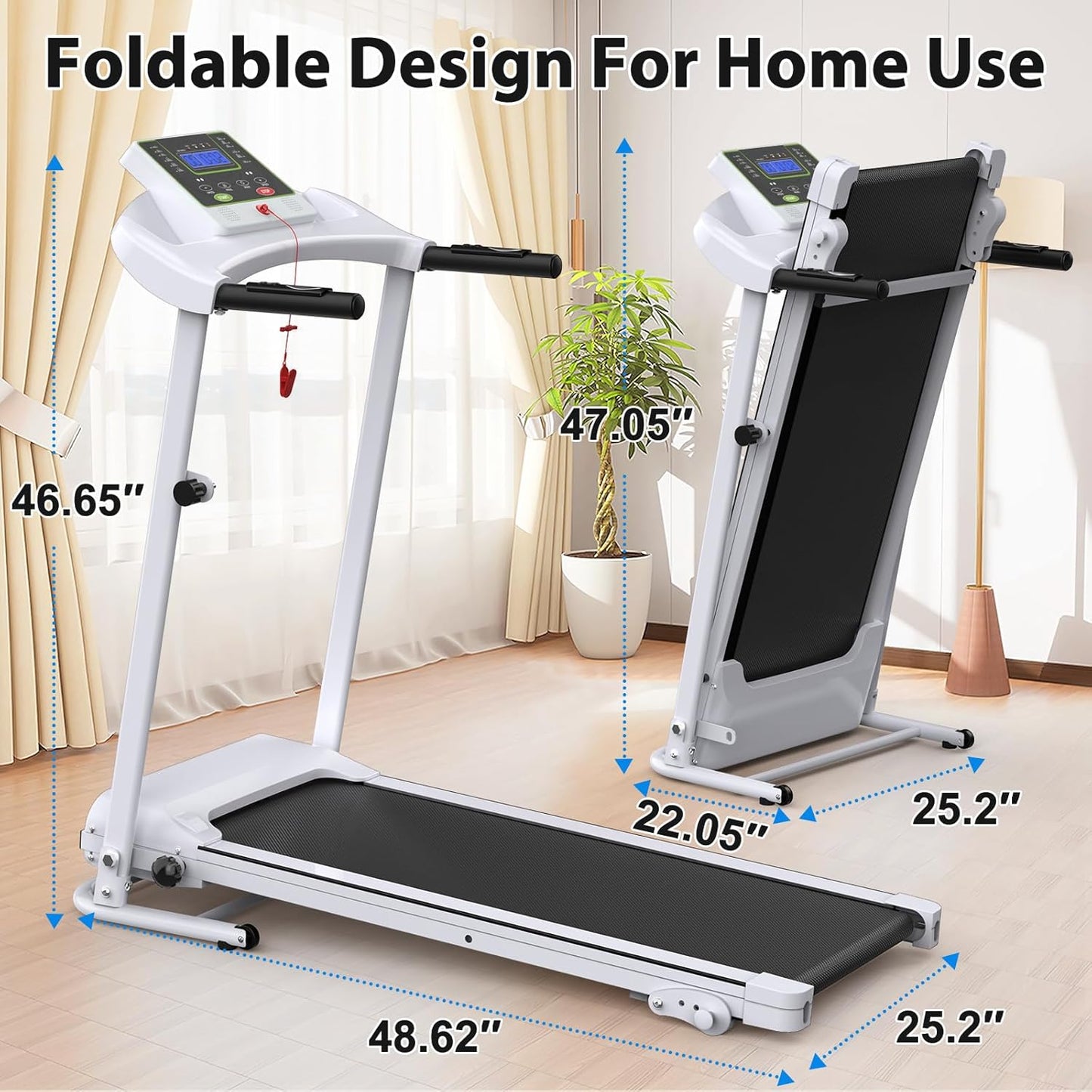 Folding Treadmill with 12 Programs, 3-Level Manual Incline