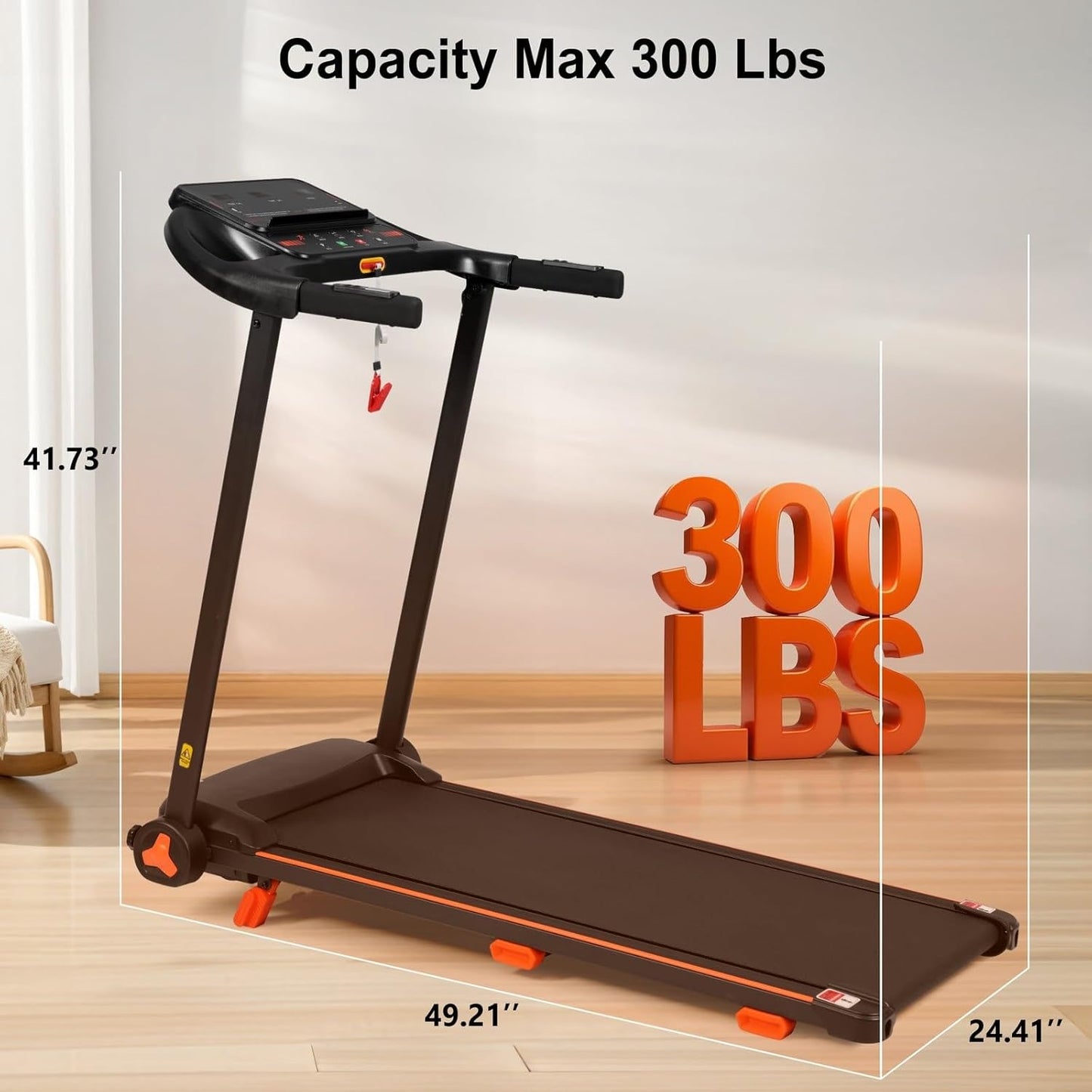 2.5HP Folding Treadmill for Home with Heart Rate Sensor