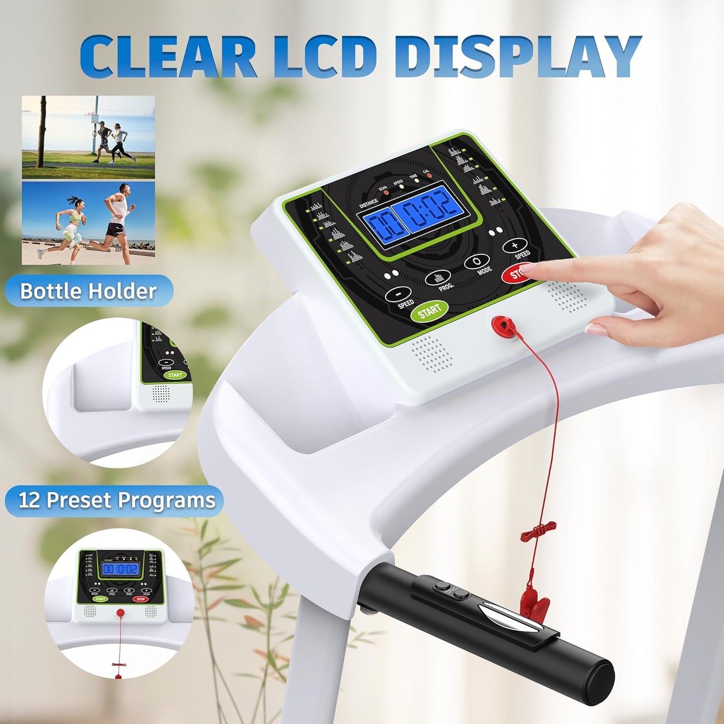 Folding Treadmill with 12 Programs, 3-Level Manual Incline