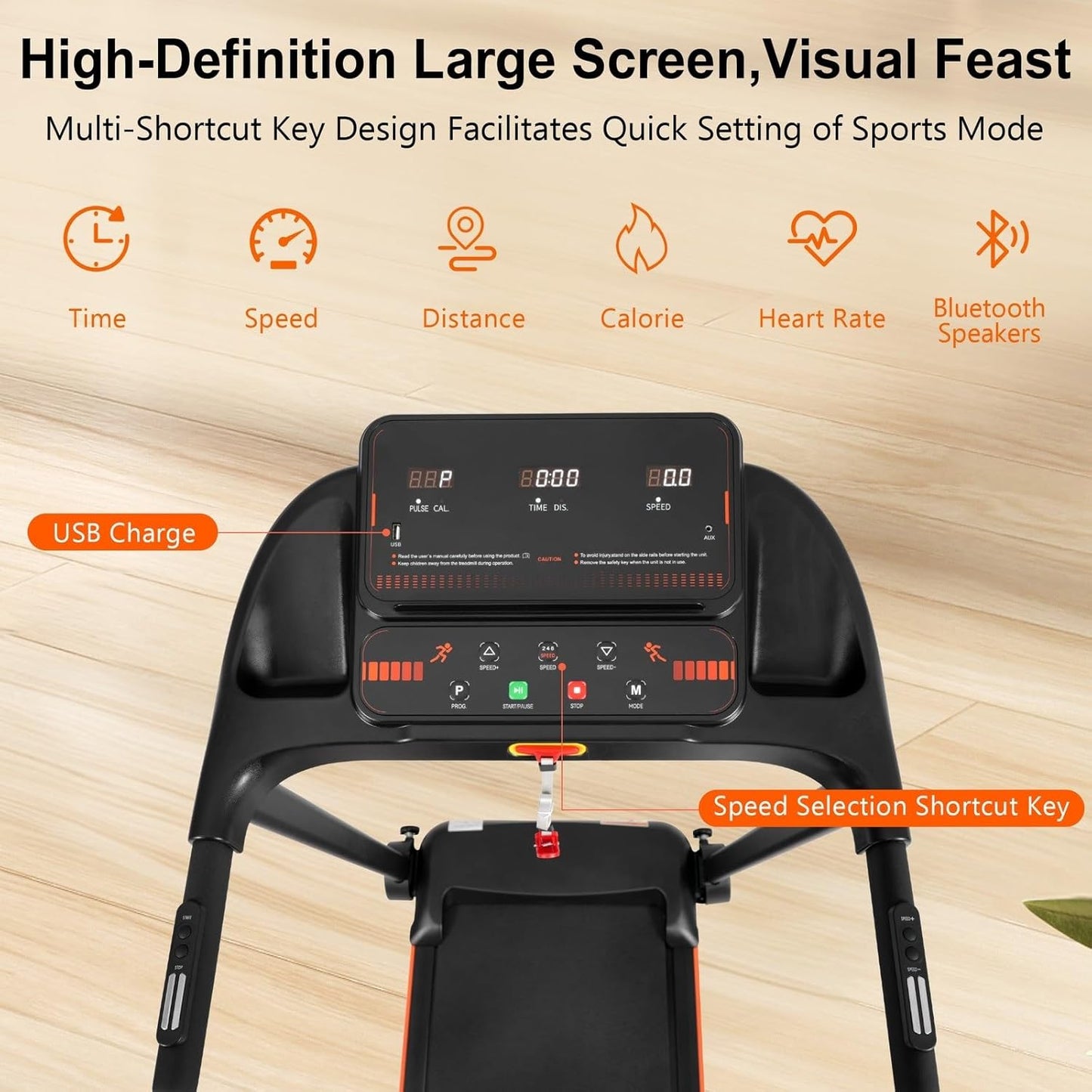 2.5HP Folding Treadmill for Home with Heart Rate Sensor