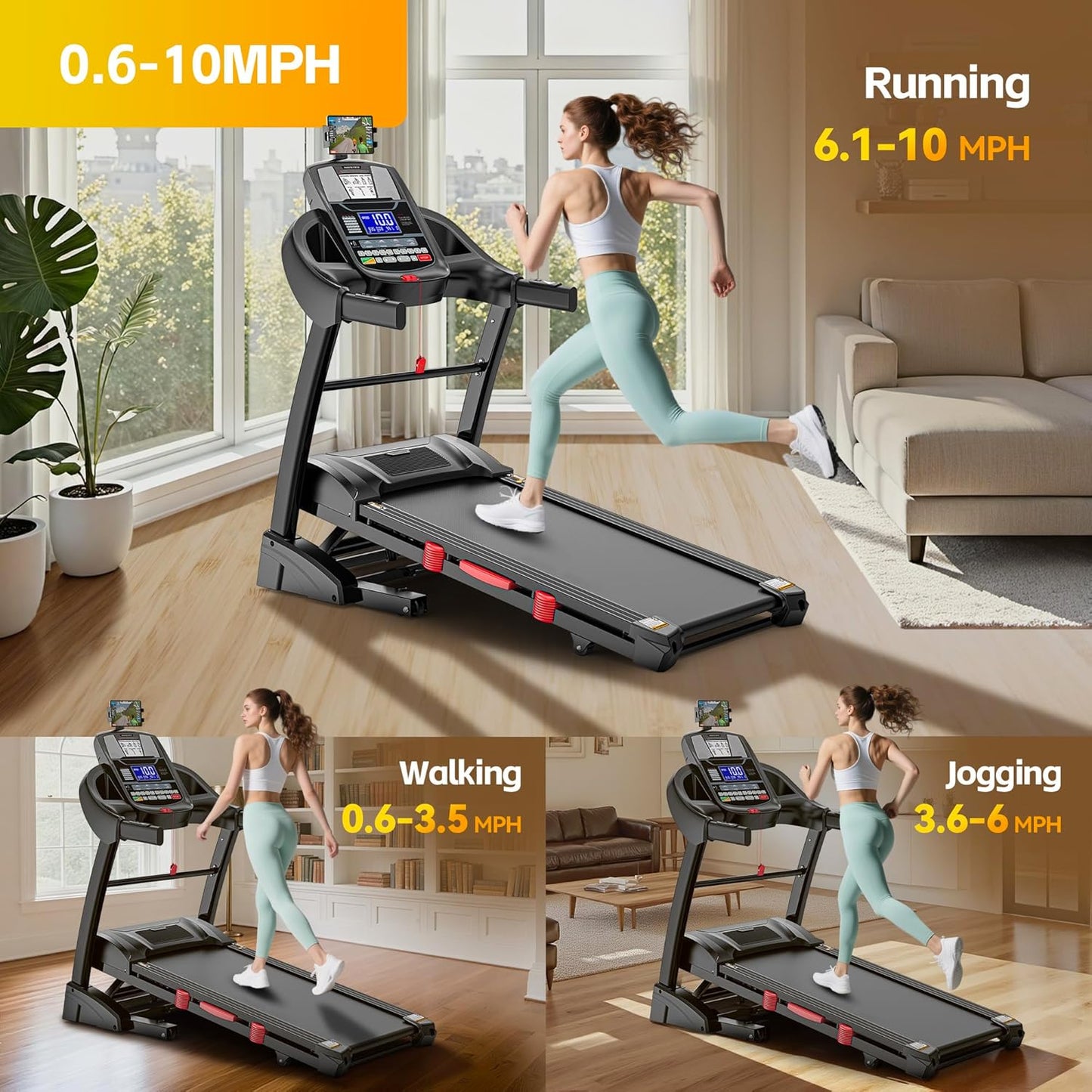 5.0 HP Folding Treadmills for Home with 15% Incline