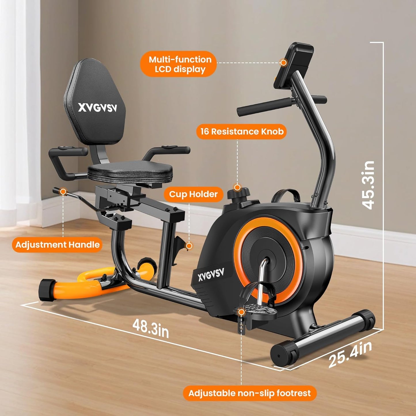 Recumbent Exercise Bike – 16-Level, 400LB Capacity