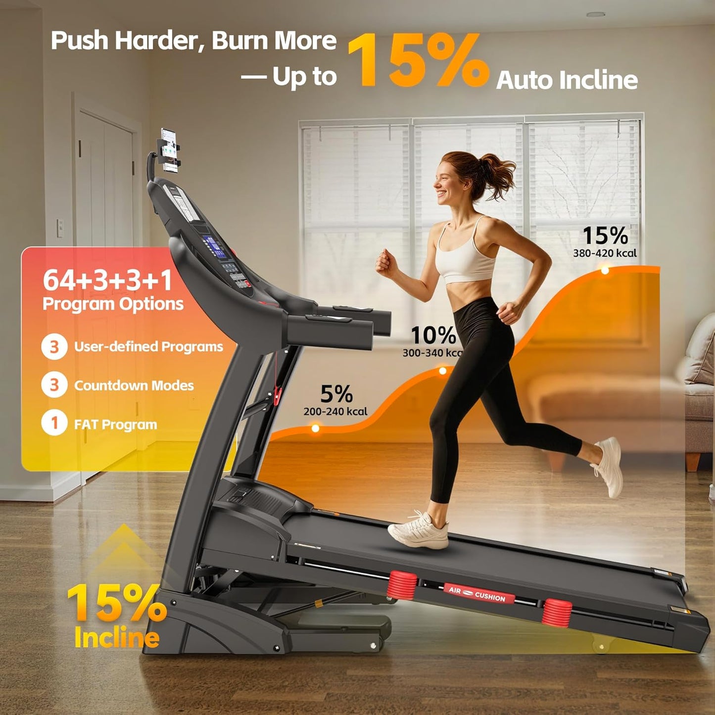 5.0 HP Folding Treadmills for Home with 15% Incline