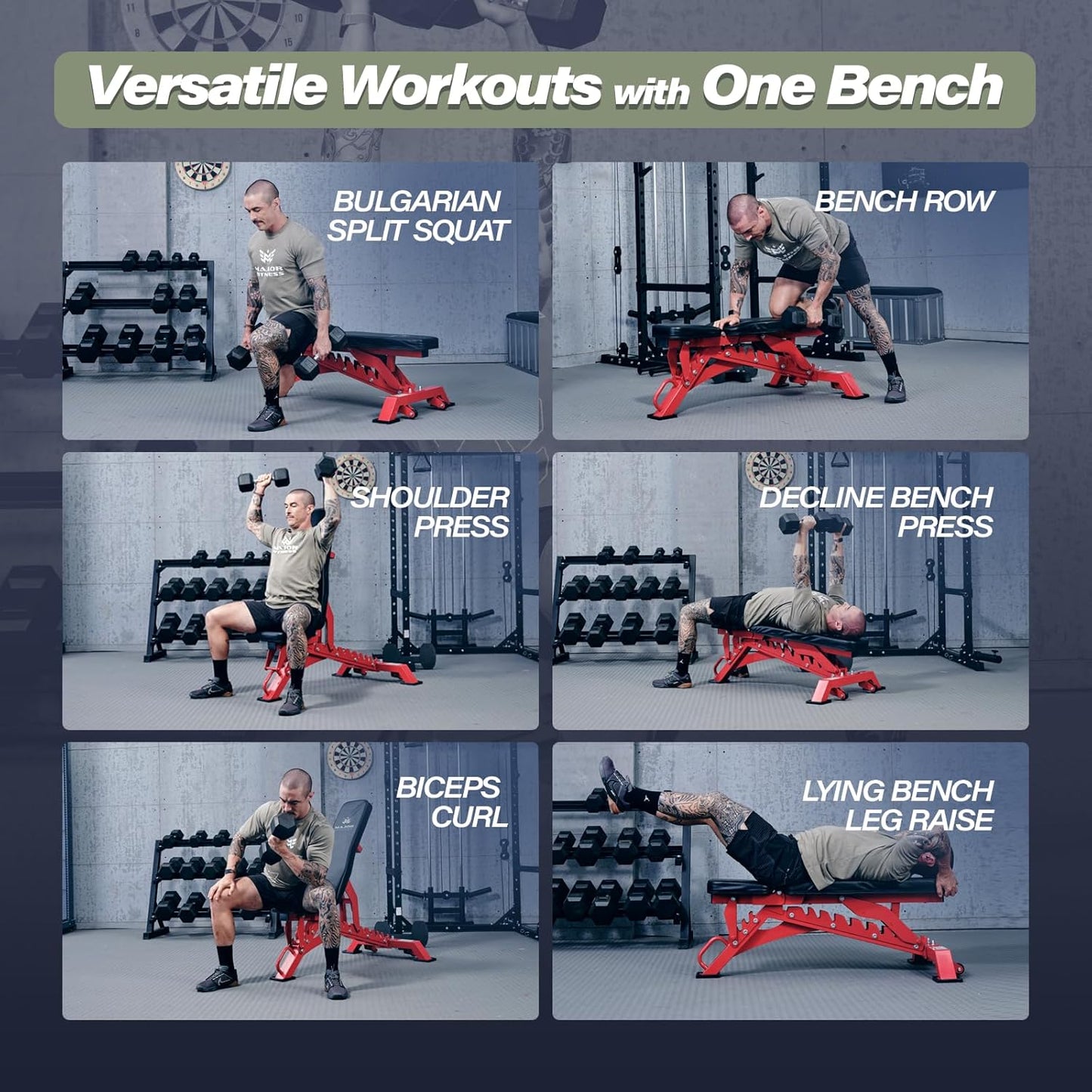 MAJOR FITNESS Weight Bench, Adjustable Workout Bench