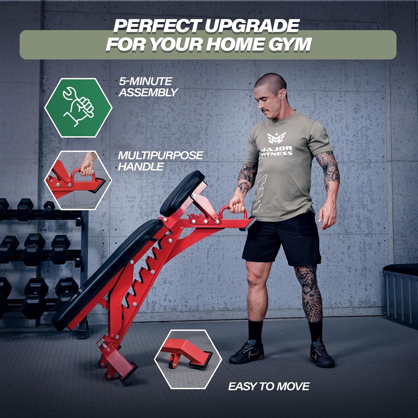 MAJOR FITNESS Weight Bench, Adjustable Workout Bench